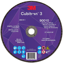 Depressed-Center Wheel: Type 27, 9" Dia, 1/4" Thick, 7/8" Hole, Precision Shaped Ceramic