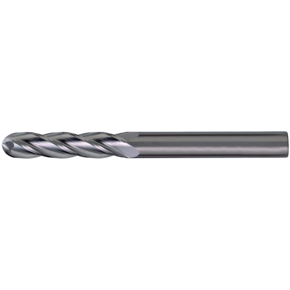 Ball End Mill: 7/8" Dia, 2-1/4" LOC, 4 Flute, Solid Carbide