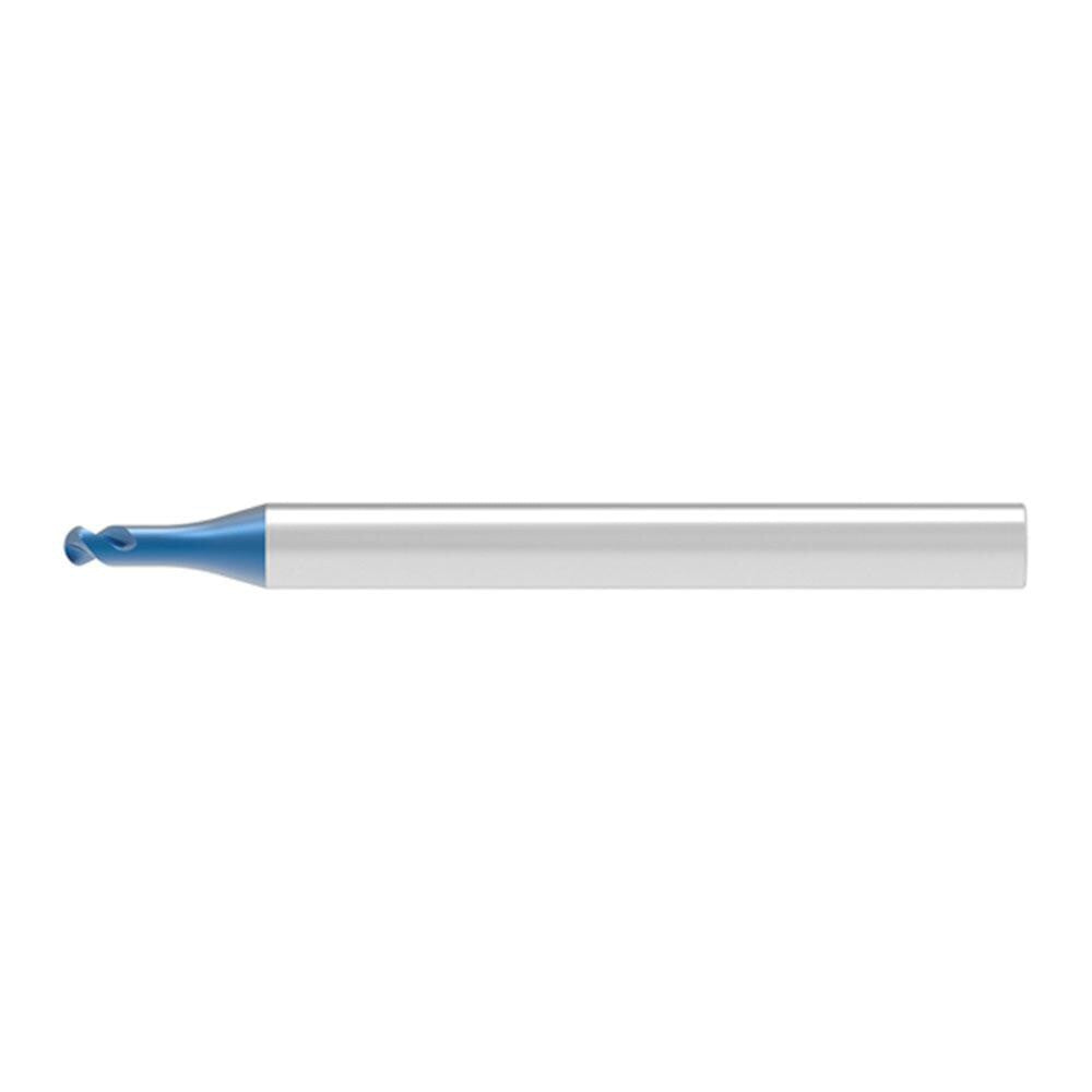 Ball End Mill: 0.80 mm Dia, 0.64 mm LOC, 2 Flute, Solid Carbide