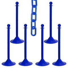 Pedestrian Barrier Kits; Chain Material: Polyethylene; Post Material: HDPE; Surface Pattern: Solid Color; Chain Color: Blue; Post Color: Blue; Chain Trade Size: 8; Inside Link Length: 1.32 in; Inside Link Width: 0.47