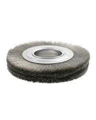 10″ Diameter × 1 1/8″ Width, Stainless Steel, 0.014″ Crimped Bristle, Wheel Brush