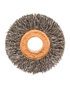 1 1/2″ Diameter × 1/4″ Width, Carbon Steel, 0.008″ Crimped Bristle, Wheel Brush