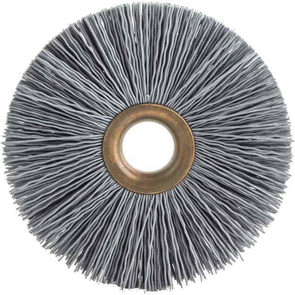 Brush Research Mfg. - 3-1/2" OD, 1/2" Arbor Hole, Crimped Abrasive Nylon Wheel Brush - 3/4" Face Width, 3/16" Trim Length, 20,000 RPM - Exact Tool & Supply