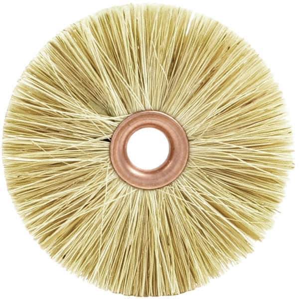 Brush Research Mfg. - 2-1/2" OD, 1/2" Arbor Hole, Crimped Tampico Wheel Brush - 3/8" Face Width, 13/16" Trim Length, 20,000 RPM - Exact Tool & Supply