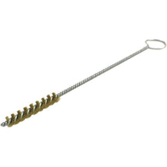 Brush Research Mfg. - 7/16" Diam Helical Brass Tube Brush - Single Spiral, 0.005" Filament Diam, 2-1/2" Brush Length, 10" OAL, 0.168" Diam Galvanized Steel Shank - Exact Tool & Supply