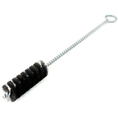 Brush Research Mfg. - 1-1/8" Diam Helical Natural Bristle Tube Brush - Single Spiral, 0.01" Filament Diam, 3" Brush Length, 12" OAL, 0.245" Diam Galvanized Steel Shank - Exact Tool & Supply