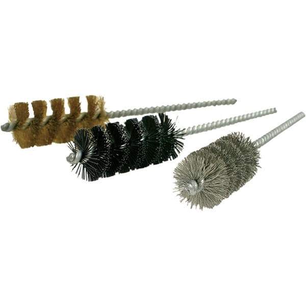 Brush Research Mfg. - 3/4" Diam Helical Steel Tube Brush - Single Spiral, 0.008" Filament Diam, 1-3/4" Brush Length, 5" OAL, 0.22" Diam Galvanized Steel Shank - Exact Tool & Supply