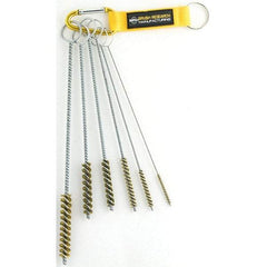 Brush Research Mfg. - 7/16" Diam Helical Brass Tube Brush - Single Spiral, 0.005" Filament Diam, 2-1/2" Brush Length, 10" OAL, 0.168" Diam Galvanized Steel Shank - Exact Tool & Supply