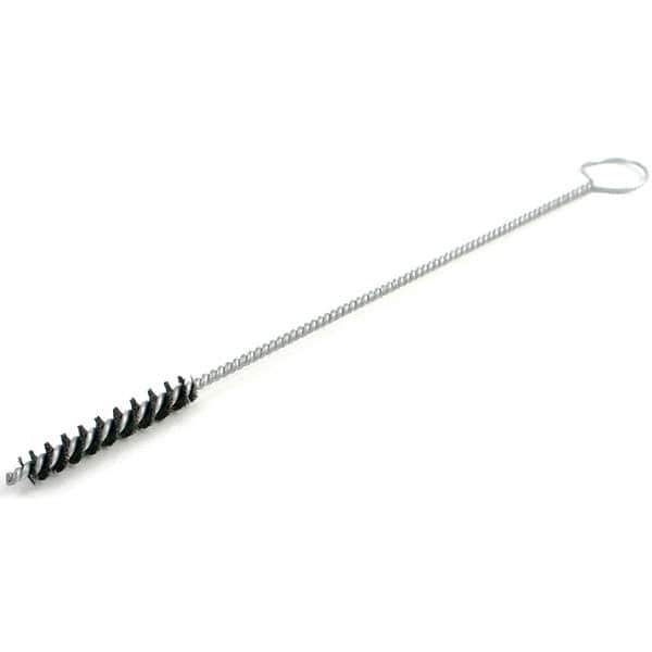 Brush Research Mfg. - 3/8" Diam Helical Nylon Tube Brush - Single Spiral, 0.01" Filament Diam, 2-1/2" Brush Length, 12" OAL, 0.14" Diam Galvanized Steel Shank - Exact Tool & Supply