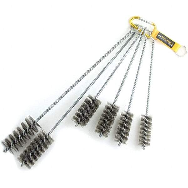 Brush Research Mfg. - 1-3/4" Diam Helical Steel Tube Brush - Single Spiral, 0.012" Filament Diam, 3-1/2" Brush Length, 18" OAL, 0.292" Diam Galvanized Steel Shank - Exact Tool & Supply