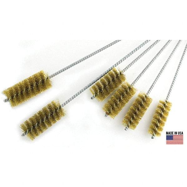 Brush Research Mfg. - 3" Diam Helical Brass Tube Brush - Single Spiral, 0.012" Filament Diam, 4" Brush Length, 18" OAL, 0.292" Diam Galvanized Steel Shank - Exact Tool & Supply