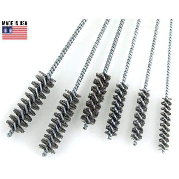 Brush Research Mfg. - 7/16" Diam Helical Steel Tube Brush - Single Spiral, 0.006" Filament Diam, 2-1/2" Brush Length, 10" OAL, 0.168" Diam Galvanized Steel Shank - Exact Tool & Supply