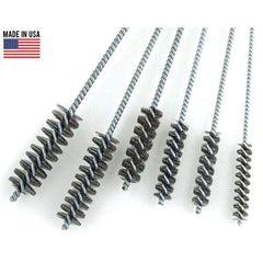 Brush Research Mfg. - 7/16" Diam Helical Steel Tube Brush - Single Spiral, 0.006" Filament Diam, 2-1/2" Brush Length, 10" OAL, 0.168" Diam Galvanized Steel Shank - Exact Tool & Supply