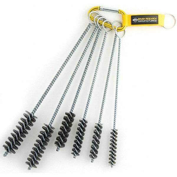Brush Research Mfg. - 1" Diam Helical Steel Tube Brush - Single Spiral, 0.01" Filament Diam, 3" Brush Length, 12" OAL, 0.245" Diam Galvanized Steel Shank - Exact Tool & Supply