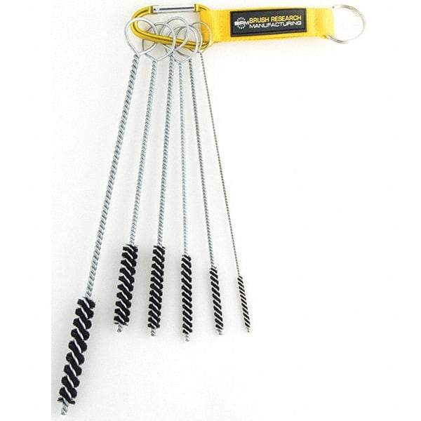 Brush Research Mfg. - 7/16" Diam Helical Natural Bristle Tube Brush - Single Spiral, 0.006" Filament Diam, 2-1/2" Brush Length, 10" OAL, 0.168" Diam Galvanized Steel Shank - Exact Tool & Supply