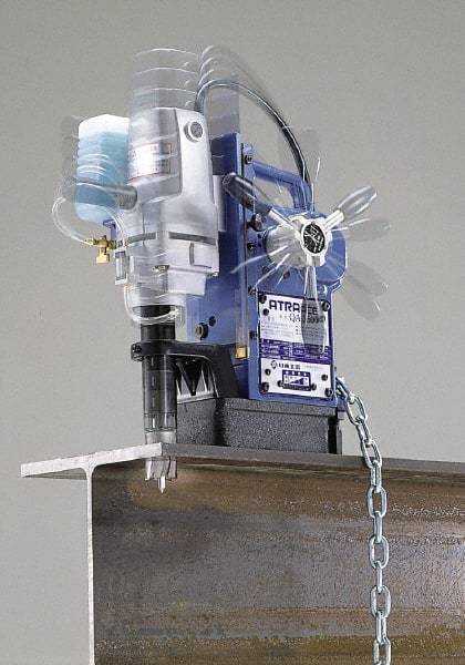 Nitto Kohki - 2" Travel, Portable Magnetic Drill Press - 400 & 750 RPM, 9 Amps, 1.4 hp, 75 Watts, 115 Volts - Exact Tool & Supply