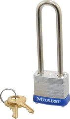 Master Lock - 2-1/2" Shackle Clearance, Keyed Alike General Security Padlock - 3/16" Shackle Diam, Laminated Steel - Exact Tool & Supply