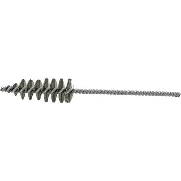 Brush Research Mfg. - 1.3" Diam Helical Steel Tube Brush - Single Spiral, 0.012" Filament Diam, 3-5/8" Brush Length, 10-1/2" OAL, 0.292" Diam Galvanized Steel Shank - Exact Tool & Supply