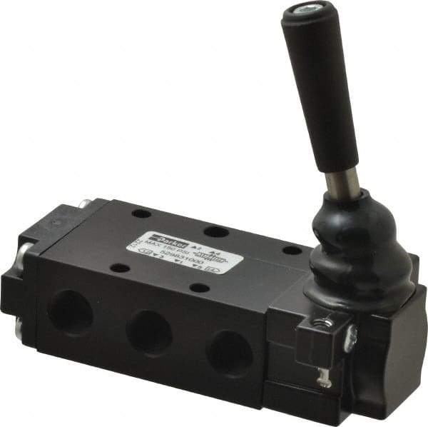 Parker - 0.83 CV Rate, 1/4" NPT Inlet Direct Air 2 Mechanical Spool Valve - 4 Way, 3 Position EC, Lever Manual Return, 150 Max psi - Exact Tool & Supply