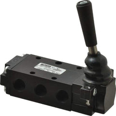 Parker - 0.83 CV Rate, 1/4" NPT Inlet Direct Air 2 Mechanical Spool Valve - 4 Way, 3 Position EC, Lever Manual Return, 150 Max psi - Exact Tool & Supply