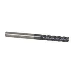 Accupro - 1/4" Diam, 1-1/8" LOC, 4 Flute Solid Carbide Roughing & Finishing Square End Mill - AlTiN Finish, 3" OAL, 1/4" Shank Diam, Straight Shank, 40° Helix, Centercutting - Exact Tool & Supply