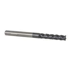 Accupro - 1/4" Diam, 1-1/8" LOC, 4 Flute Solid Carbide Roughing & Finishing Square End Mill - AlTiN Finish, 3" OAL, 1/4" Shank Diam, Straight Shank, 40° Helix, Centercutting - Exact Tool & Supply