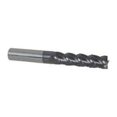 Accupro - 1/2" Diam, 2" LOC, 4 Flute Solid Carbide Roughing & Finishing Square End Mill - AlTiN Finish, 4" OAL, 1/2" Shank Diam, Straight Shank, 40° Helix, Centercutting - Exact Tool & Supply