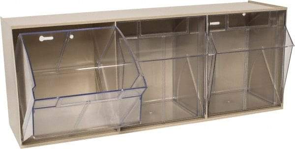 Quantum Storage - 23-5/8" Wide x 9-1/2" High x 7-3/4" Deep, Small Parts Tip Out Stacking Bin Organizer - Polystyrene Frame, 3 Compartments, 7-3/8" Wide x 8-5/8" High x 5-7/8" Deep Bin - Exact Tool & Supply