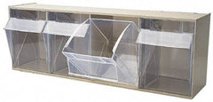 Quantum Storage - 23-5/8" Wide x 8-1/8" High x 6-5/8" Deep, Small Parts Tip Out Stacking Bin Organizer - Polystyrene Frame, 4 Compartments, 5-5/8" Wide x 7-1/2" High x 5" Deep Bin - Exact Tool & Supply