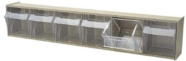 Quantum Storage - 23-5/8" Wide x 4-1/2" High x 3-5/8" Deep, Small Parts Tip Out Stacking Bin Organizer - Polystyrene Frame, 6 Compartments, 3-1/2" Wide x 3-3/4" High x 2-5/8" Deep Bin - Exact Tool & Supply