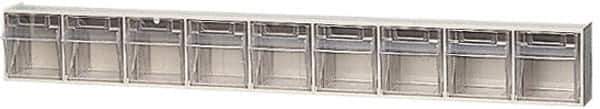 Quantum Storage - 23-5/8" Wide x 3-1/8" High x 2-1/2" Deep, Small Parts Tip Out Stacking Bin Organizer - Polystyrene Frame, 9 Compartments, 2-3/16" Wide x 2-1/2" High x 1-3/4" Deep Bin - Exact Tool & Supply