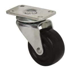 Albion - 1-5/8" Diam x 47/64" Wide x 2-9/32" OAH Top Plate Mount Swivel Caster - Soft Rubber, 70 Lb Capacity, Plain Bearing, 1-3/16 x 2" Plate - Exact Tool & Supply