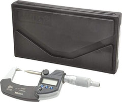 Mitutoyo - 1 Inch, 32mm Throat Depth, Ratchet Stop, Electronic Point Micrometer - Accurate Up to 0.0001 Inch, 0.3937 Inch Point Length, 30° Point Angle, 18mm Head Diameter - Exact Tool & Supply