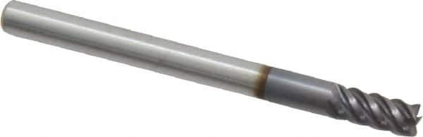 Accupro - 1/8", 1/4" LOC, 1/8" Shank Diam, 1-1/2" OAL, 5 Flute, Solid Carbide Square End Mill - Single End, AlTiN Finish, Spiral Flute, 45° Helix, Centercutting, Right Hand Cut, Right Hand Flute - Exact Tool & Supply