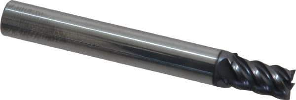 Accupro - 7/32", 3/8" LOC, 1/4" Shank Diam, 2" OAL, 5 Flute, Solid Carbide Square End Mill - Single End, AlTiN Finish, Spiral Flute, 45° Helix, Centercutting, Right Hand Cut, Right Hand Flute - Exact Tool & Supply