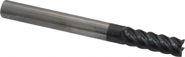 Accupro - 1/4", 3/4" LOC, 1/4" Shank Diam, 2-1/2" OAL, 5 Flute, Solid Carbide Square End Mill - Single End, AlTiN Finish, Spiral Flute, 45° Helix, Centercutting, Right Hand Cut, Right Hand Flute - Exact Tool & Supply