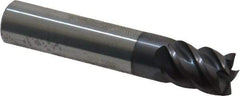 Accupro - 3/8", 1/2" LOC, 3/8" Shank Diam, 2" OAL, 5 Flute, Solid Carbide Square End Mill - Single End, AlTiN Finish, Spiral Flute, 45° Helix, Centercutting, Right Hand Cut, Right Hand Flute - Exact Tool & Supply