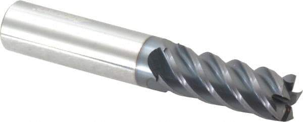 Accupro - 15/32", 1-1/4" LOC, 1/2" Shank Diam, 3" OAL, 5 Flute, Solid Carbide Square End Mill - Single End, AlTiN Finish, Spiral Flute, 45° Helix, Centercutting, Right Hand Cut, Right Hand Flute - Exact Tool & Supply