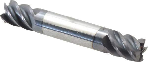 Accupro - 7/16", 9/16" LOC, 7/16" Shank Diam, 2-3/4" OAL, 5 Flute, Solid Carbide Square End Mill - Double End, AlTiN Finish, Spiral Flute, 45° Helix, Centercutting, Right Hand Cut, Right Hand Flute - Exact Tool & Supply