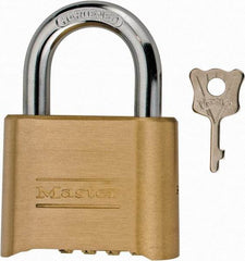 Master Lock - 2" Body Width, 1" Shackle Clearance, Steel & Brass Combination Lock - 5/16" Shackle Diam - Exact Tool & Supply