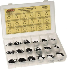 Made in USA - 174 Piece, M10 to M40, Steel, Snap Internal Retaining Ring Assortment - Includes Compartmented Case, Specification Labels - Exact Tool & Supply