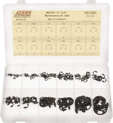 Made in USA - 190 Piece, M2.3 to M19, Steel, E Style External Retaining Ring Assortment - Includes Compartmented Case, Specification Labels - Exact Tool & Supply