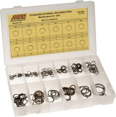 Value Collection - 315 Piece, 1/4 to 1-1/4", Stainless Steel, Snap External Retaining Ring Assortment - Includes Compartmented Case, Specification Labels - Exact Tool & Supply