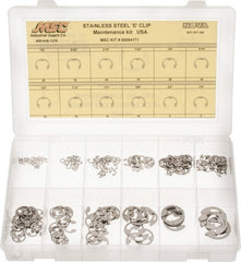 Made in USA - 206 Piece, 1/8 to 7/8", Stainless Steel, E Style External Retaining Ring Assortment - Exact Tool & Supply