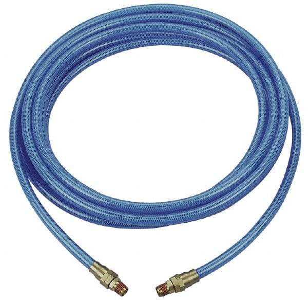 Coilhose Pneumatics - 3/8" ID, 3/8 Thread, 50' Long, Transparent Blue Polyurethane Coiled & Self Storing Hose - 200 Max psi, Male Rigid x Male Rigid - Exact Tool & Supply
