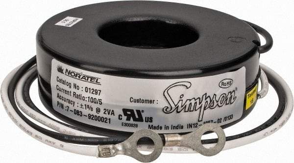 Simpson Electric - 2 VA Burden, 100 Amp AC Input, 5 Amp AC Output, 50 to 400 Hz, Panel Meter Donut Current Transformer - Screw Terminal, For Use with AC Ammeter - Exact Tool & Supply