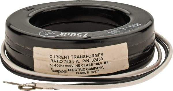 Simpson Electric - 2 VA Burden, 750 Amp AC Input, 5 Amp AC Output, 50 to 400 Hz, Panel Meter Donut Current Transformer - Screw Terminal, For Use with AC Ammeter - Exact Tool & Supply