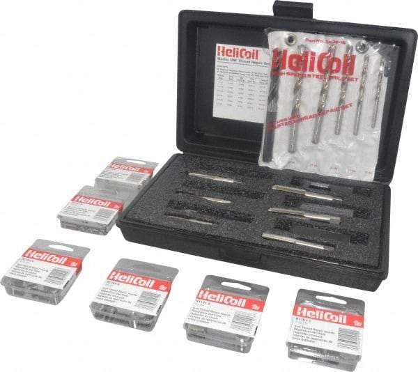 Heli-Coil - 60 Inserts, #10-32 - 1/2-20 Internal Thread, #10-32, 1/2-20, 1/4-28, 5/16-24, 3/8-24, 7/16-20 UNF, Thread Repair Kit - Includes Drill, Installation Tool and Tap - Exact Tool & Supply