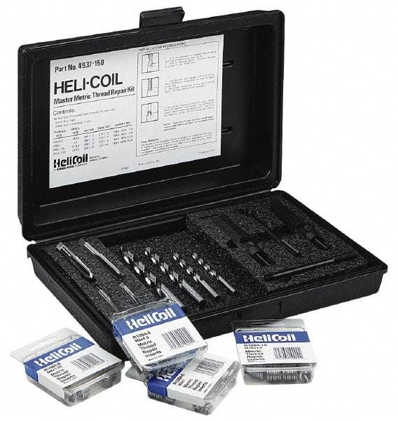 Heli-Coil - 48 Inserts, M5x0.80 - M10x1.50 Internal Thread, M10x1.50, M5x0.80, M6x1.00, M8x1.25 Metric Coarse, Thread Repair Kit - Includes Drill, Installation Tool and Tap - Exact Tool & Supply
