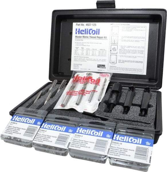Heli-Coil - 48 Inserts, M5x0.80 - M10x1.25 Internal Thread, M10x1.25, M5x0.80, M6x1.00, M8x1.25 Metric, Thread Repair Kit - Includes Drill, Installation Tool and Tap - Exact Tool & Supply